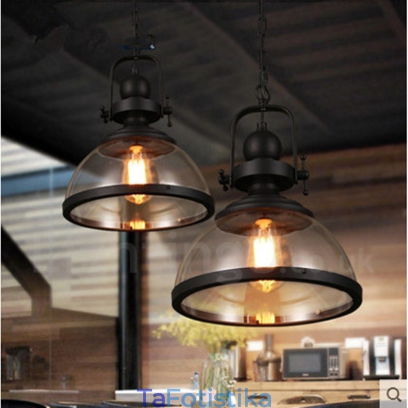 Retro 1 Light Steel Κρεμαστό Φωτιστικό με Γυάλινη Σκιά