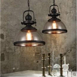 Retro 1 Light Steel Κρεμαστό Φωτιστικό με Γυάλινη Σκιά