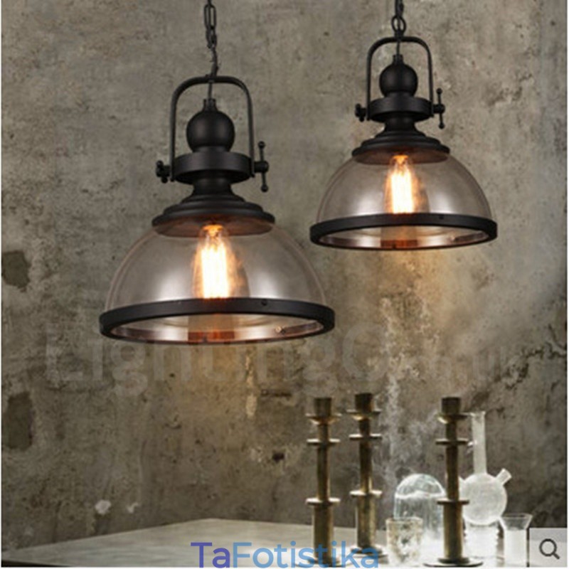 Retro 1 Light Steel Κρεμαστό Φωτιστικό με Γυάλινη Σκιά
