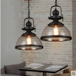 Retro 1 Light Steel Κρεμαστό Φωτιστικό με Γυάλινη Σκιά