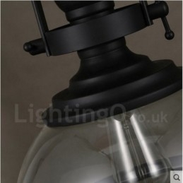 Retro 1 Light Steel Κρεμαστό Φωτιστικό με Γυάλινη Σκιά