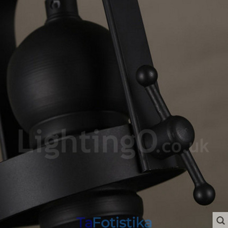 Retro 1 Light Steel Κρεμαστό Φωτιστικό με Γυάλινη Σκιά