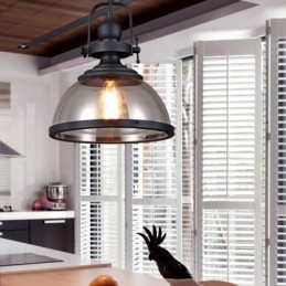 Retro 1 Light Steel Κρεμαστό Φωτιστικό με Γυάλινη Σκιά