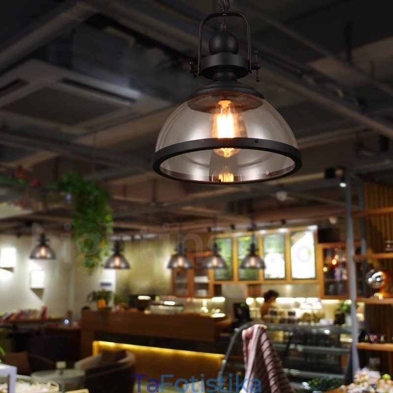 Retro 1 Light Steel Κρεμαστό Φωτιστικό με Γυάλινη Σκιά
