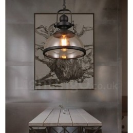 Retro 1 Light Steel Κρεμαστό Φωτιστικό με Γυάλινη Σκιά