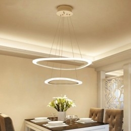 Dimmable με τηλεχειριστήριο Μοντέρνο μοντέρνο 2 δαχτυλιδιών ελαφρύ κρεμαστό φως από κράμα αλουμινίου με ακρυλική απόχρωση