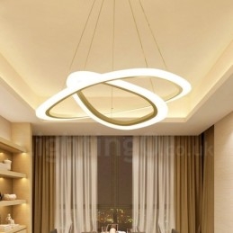 Dimmable με τηλεχειριστήριο Μοντέρνο μοντέρνο 2 δαχτυλιδιών ελαφρύ κρεμαστό φως από κράμα αλουμινίου με ακρυλική απόχρωση