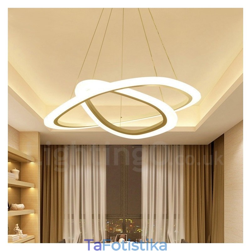 Dimmable με τηλεχειριστήριο Μοντέρνο μοντέρνο 2 δαχτυλιδιών ελαφρύ κρεμαστό φως από κράμα αλουμινίου με ακρυλική απόχρωση