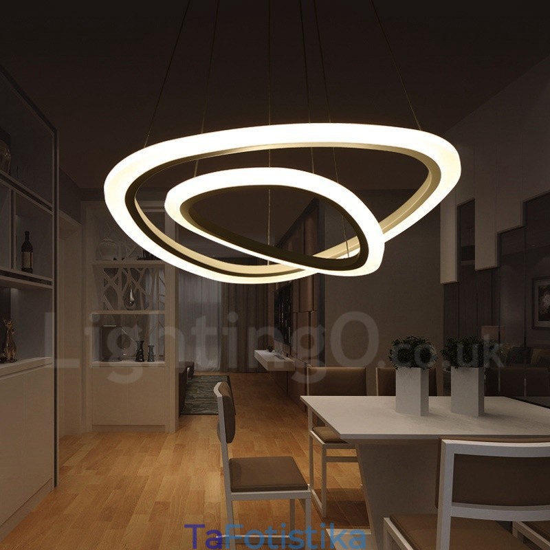 Dimmable με τηλεχειριστήριο Μοντέρνο μοντέρνο 2 δαχτυλιδιών ελαφρύ κρεμαστό φως από κράμα αλουμινίου με ακρυλική απόχρωση