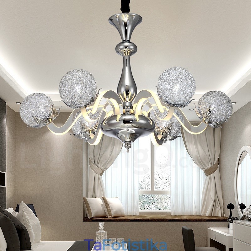 Dimmable Modern Contemporary 6 Light Steel Chandelier με σκιά από κράμα αλουμινίου