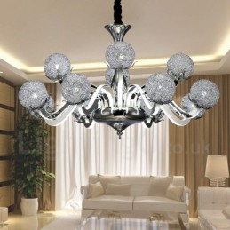 Dimmable Μοντέρνος Σύγχρονος Πολυέλαιος 12 Ανοιχτού Χάλυβα με σκιά από κράμα αλουμινίου