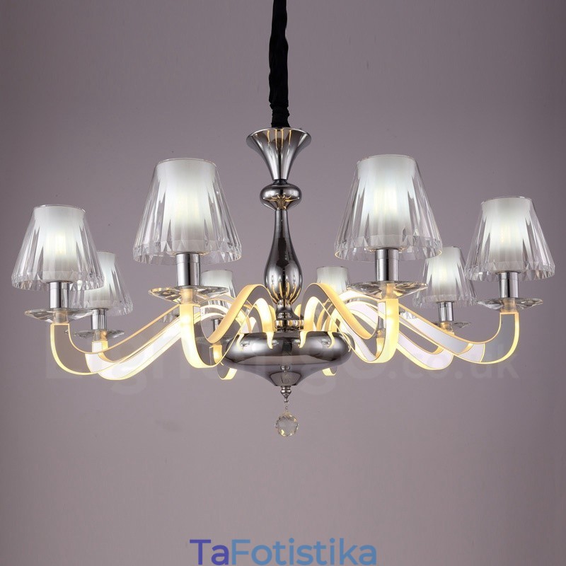 Dimmable Modern Contemporary 8 Light Steel Πολυέλαιος με Γυάλινη Απόχρωση