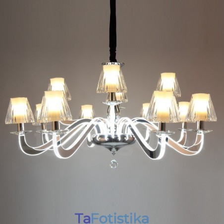 Dimmable Modern Contemporary Πολυέλαιος από 12 Ανοιχτό Ατσάλι με Γυάλινη Απόχρωση Dimmable Modern Contemporary Πολυέλαιος από 12 Ανοιχτό Ατσάλι με Γυάλινη Απόχρωση