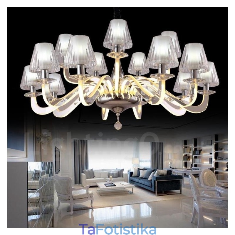 Dimmable Modern Contemporary Πολυέλαιος 15 Ανοιχτού Ατσάλι με Γυάλινη Απόχρωση
