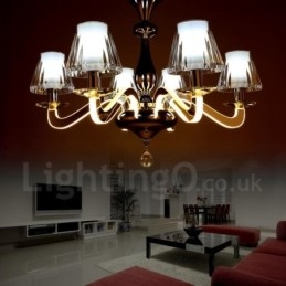 Dimmable Modern Contemporary 6 Light Steel Πολυέλαιος με γυάλινη απόχρωση