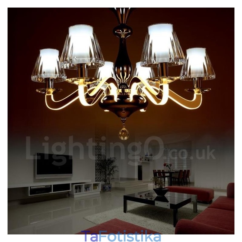 Dimmable Modern Contemporary 6 Light Steel Πολυέλαιος με γυάλινη απόχρωση
