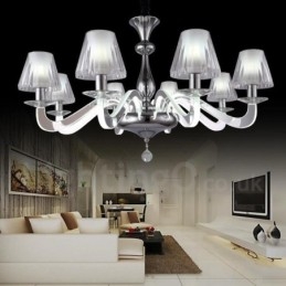 Dimmable Modern Contemporary 6 Light Steel Πολυέλαιος με γυάλινη απόχρωση