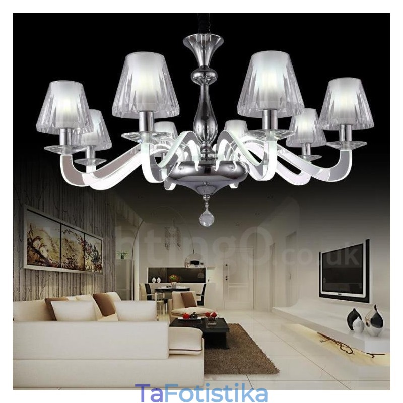 Dimmable Modern Contemporary 6 Light Steel Πολυέλαιος με γυάλινη απόχρωση