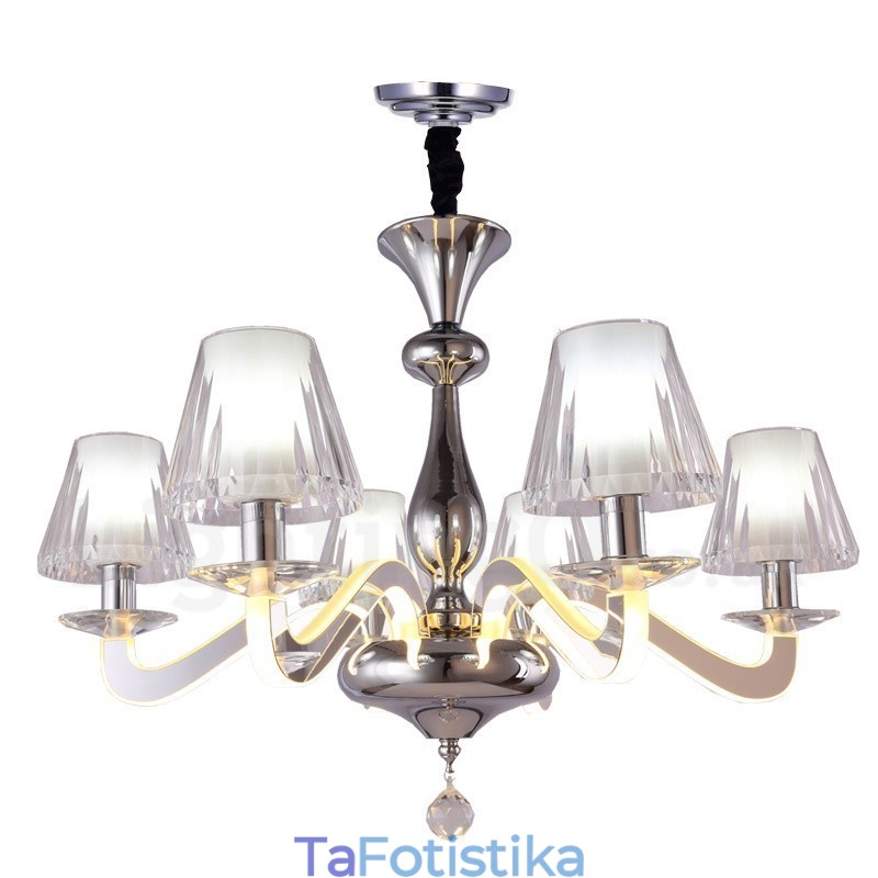 Dimmable Modern Contemporary 6 Light Steel Πολυέλαιος με γυάλινη απόχρωση