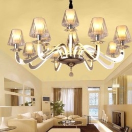 Dimmable Modern Contemporary Πολυέλαιος 10 Light Steel με Γυάλινη Απόχρωση