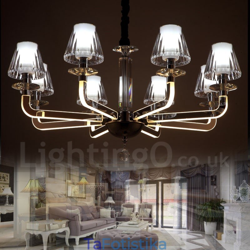 Dimmable Modern Contemporary Κρυστάλλινος πολυέλαιος 8 φωτός με γυάλινη απόχρωση