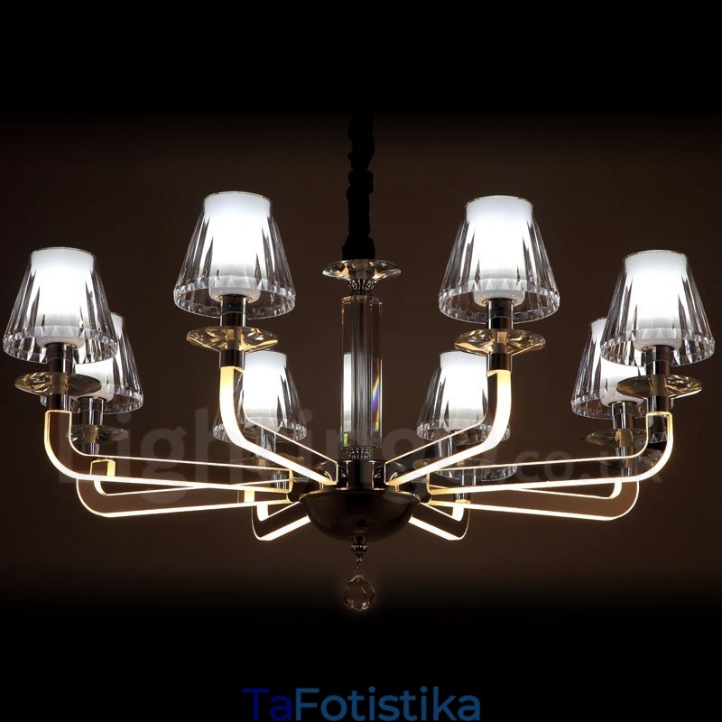 Dimmable Modern Contemporary Κρυστάλλινος πολυέλαιος 8 φωτός με γυάλινη απόχρωση