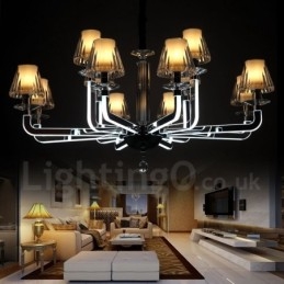 Dimmable Modern Contemporary Κρυστάλλινος πολυέλαιος 12 φωτός με γυάλινη απόχρωση
