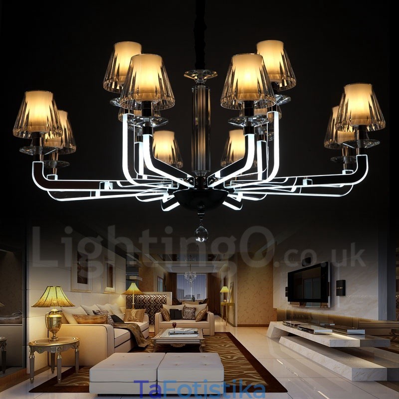 Dimmable Modern Contemporary Κρυστάλλινος πολυέλαιος 12 φωτός με γυάλινη απόχρωση
