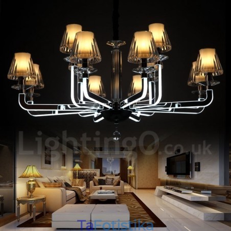 Dimmable Modern Contemporary Κρυστάλλινος πολυέλαιος 12 φωτός με γυάλινη απόχρωση Dimmable Modern Contemporary Κρυστάλλινος πολυέλαιος 12 φωτός με γυάλινη απόχρωση