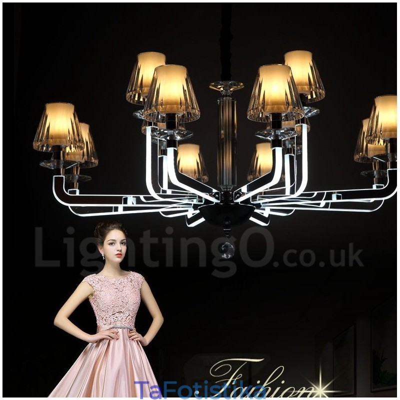 Dimmable Modern Contemporary Κρυστάλλινος πολυέλαιος 12 φωτός με γυάλινη απόχρωση