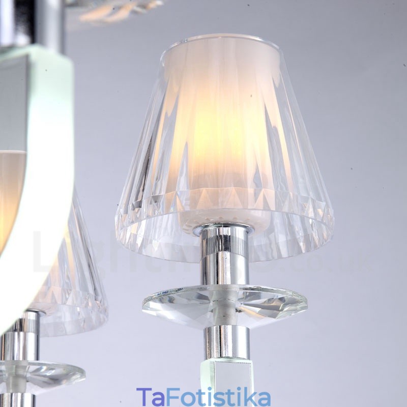 Dimmable Modern Contemporary Κρυστάλλινος πολυέλαιος 12 φωτός με γυάλινη απόχρωση