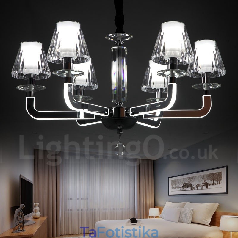 Dimmable Modern Contemporary 6 Φωτεινός Κρυστάλλινος Πολυέλαιος με Γυάλινη Απόχρωση