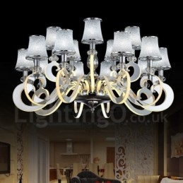Dimmable Modern Contemporary Πολυέλαιος 15 Ανοιχτού Ατσάλι με Γυάλινη Απόχρωση