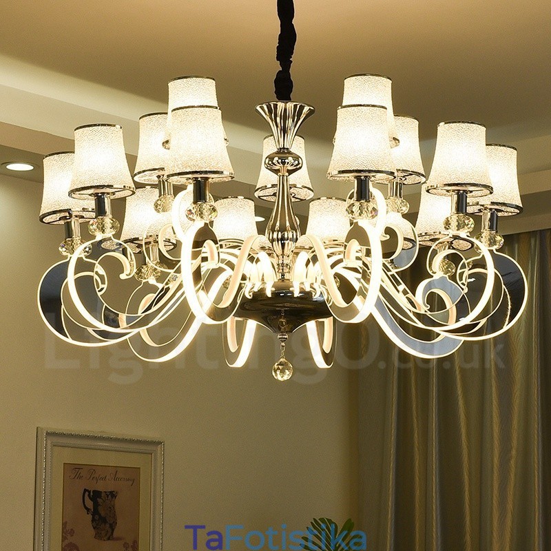Dimmable Modern Contemporary Πολυέλαιος 15 Ανοιχτού Ατσάλι με Γυάλινη Απόχρωση