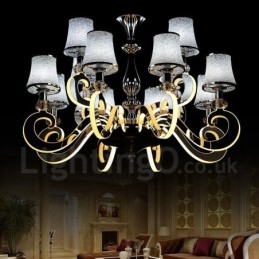 Dimmable Modern Contemporary Πολυέλαιος από 12 Ανοιχτό Ατσάλι με Γυάλινη Απόχρωση