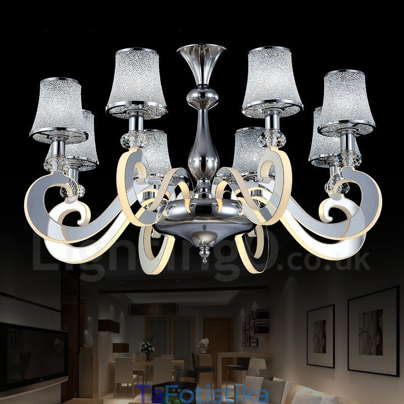 Dimmable Modern Contemporary 8 Light Steel Πολυέλαιος με Γυάλινη Απόχρωση