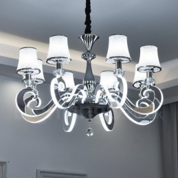 Dimmable Modern Contemporary 8 Light Steel Πολυέλαιος με Γυάλινη Απόχρωση