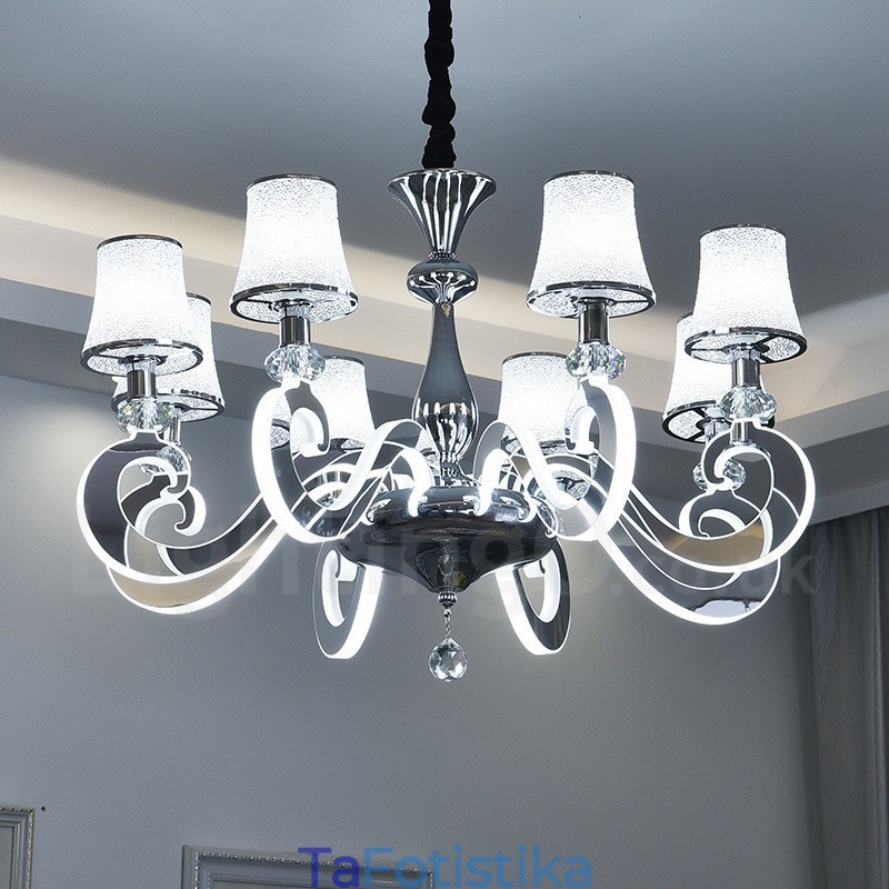 Dimmable Modern Contemporary 8 Light Steel Πολυέλαιος με Γυάλινη Απόχρωση