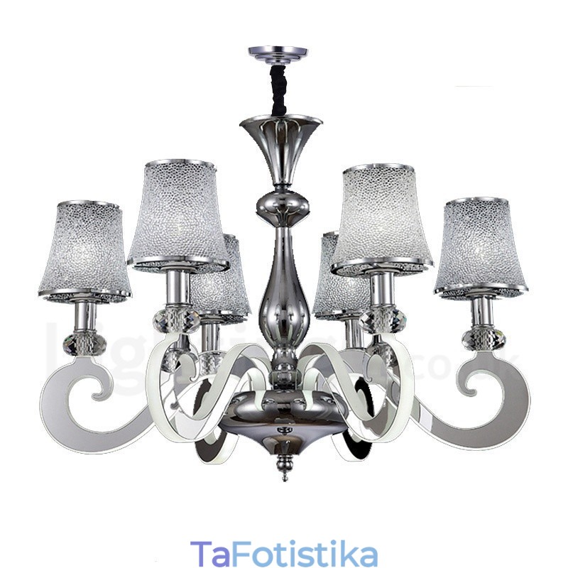 Dimmable Modern Contemporary 6 Light Steel Πολυέλαιος με γυάλινη απόχρωση