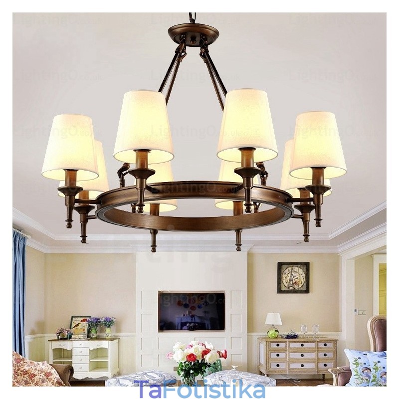 8 Light Nordic Country Ρουστίκ κρεμαστό φωτιστικό με υφασμάτινη απόχρωση