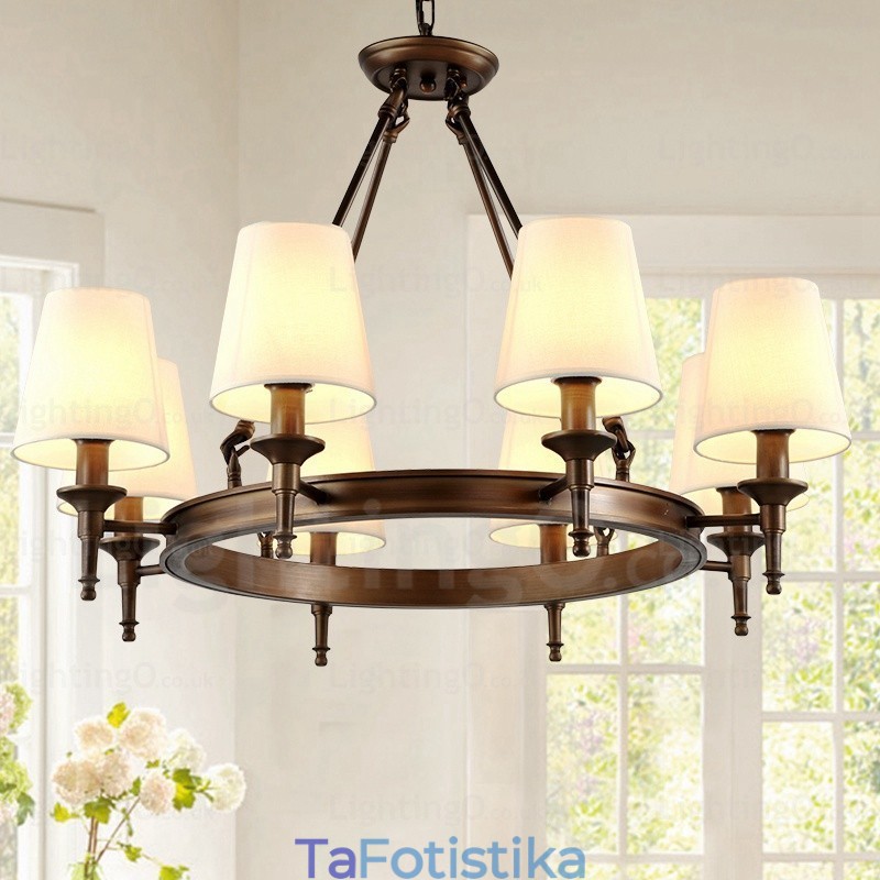 8 Light Nordic Country Ρουστίκ κρεμαστό φωτιστικό με υφασμάτινη απόχρωση