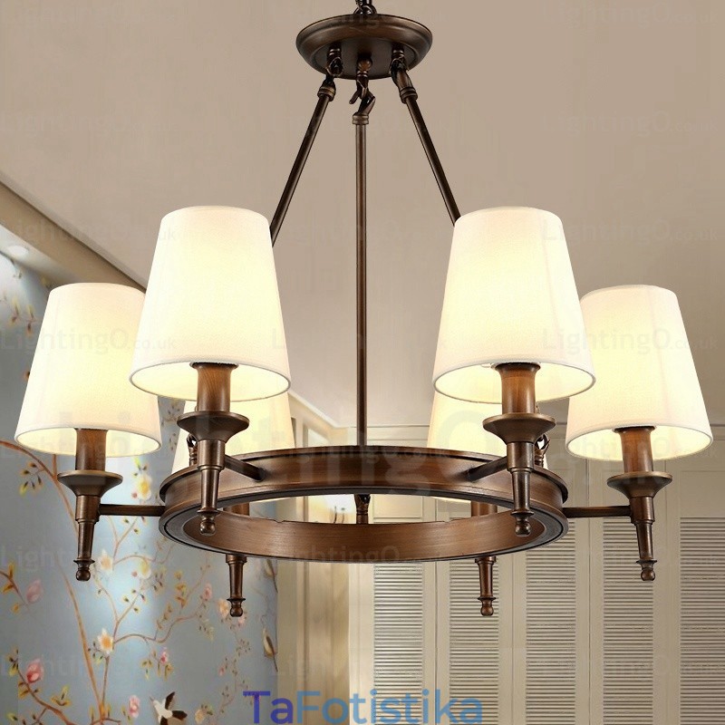 6 Light Nordic Country Ρουστίκ κρεμαστό φωτιστικό με υφασμάτινη απόχρωση