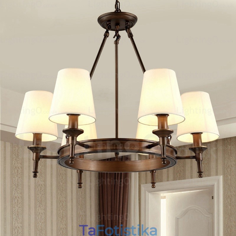 6 Light Nordic Country Ρουστίκ κρεμαστό φωτιστικό με υφασμάτινη απόχρωση