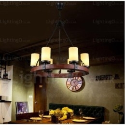 Φωτιστικό κρεμαστό 6 ανοιχτό Country Rustic με γυάλινη απόχρωση