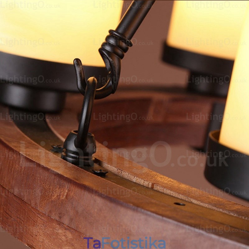 Φωτιστικό κρεμαστό 6 ανοιχτό Country Rustic με γυάλινη απόχρωση