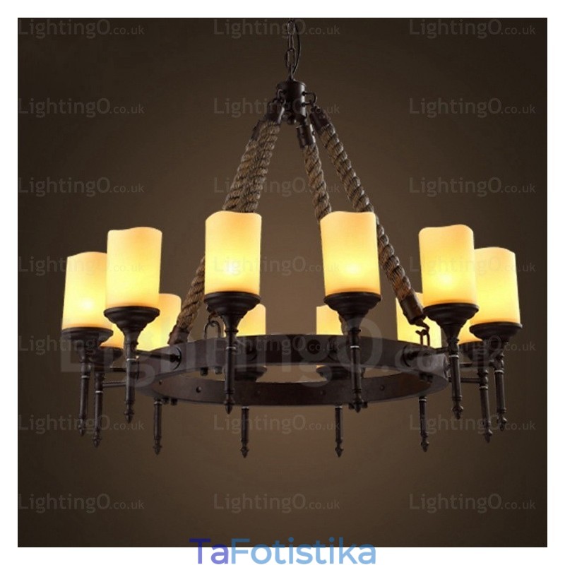 12 Light Country Rustic Vintage ρετρό κρεμαστό φωτιστικό με γυάλινη απόχρωση