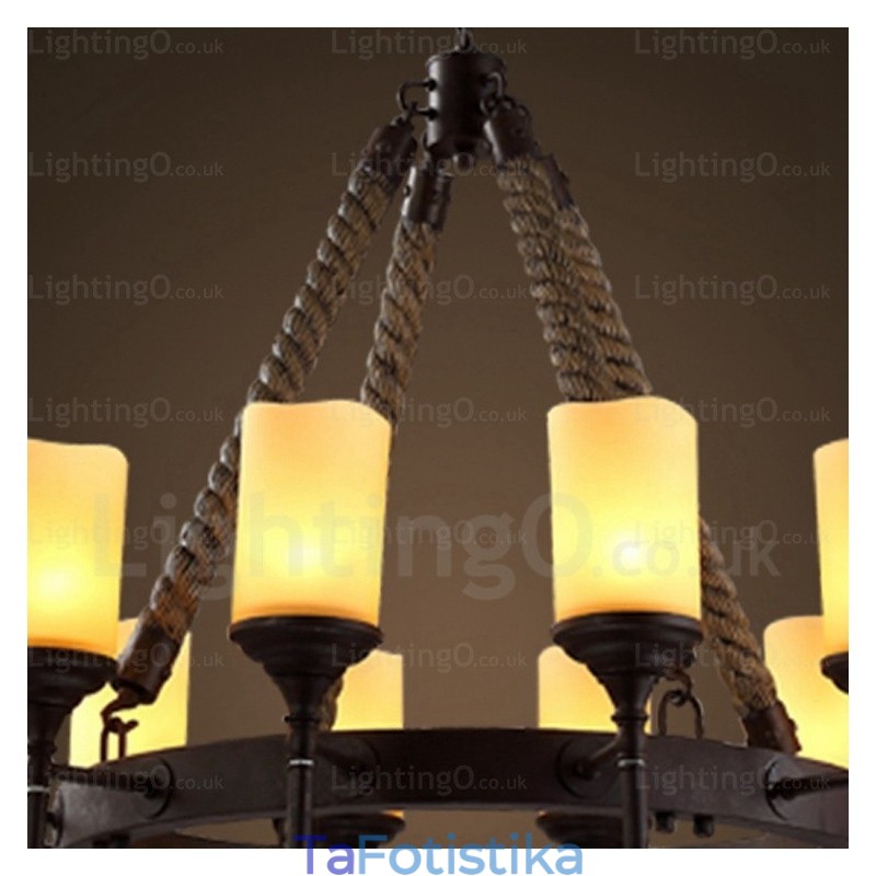 12 Light Country Rustic Vintage ρετρό κρεμαστό φωτιστικό με γυάλινη απόχρωση