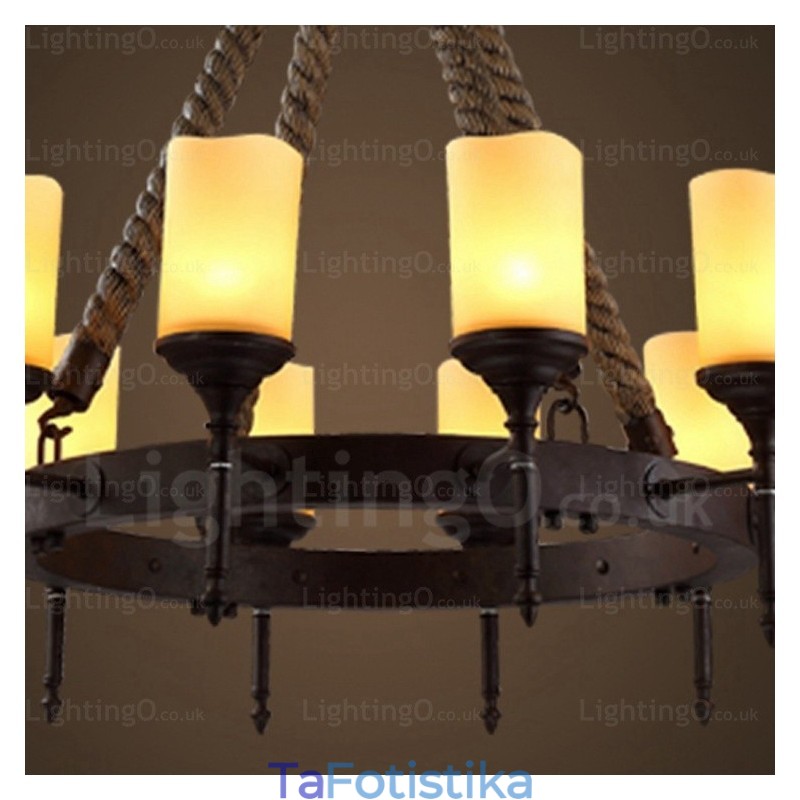 12 Light Country Rustic Vintage ρετρό κρεμαστό φωτιστικό με γυάλινη απόχρωση