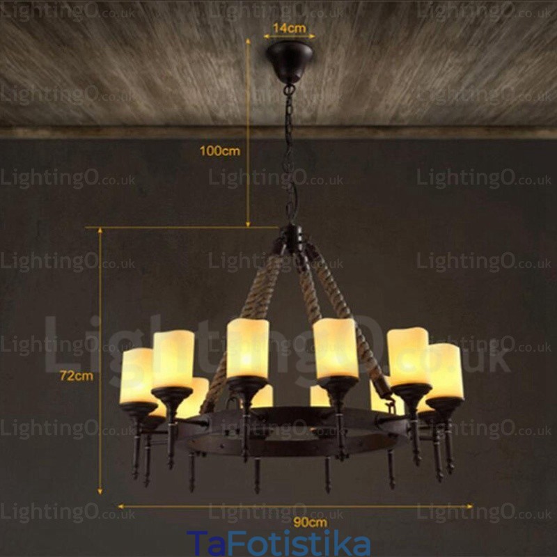 12 Light Country Rustic Vintage ρετρό κρεμαστό φωτιστικό με γυάλινη απόχρωση