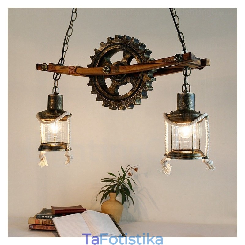 2 Ανοιχτό Country Rustic Vintage ρετρό κρεμαστό φωτιστικό με γυάλινη απόχρωση